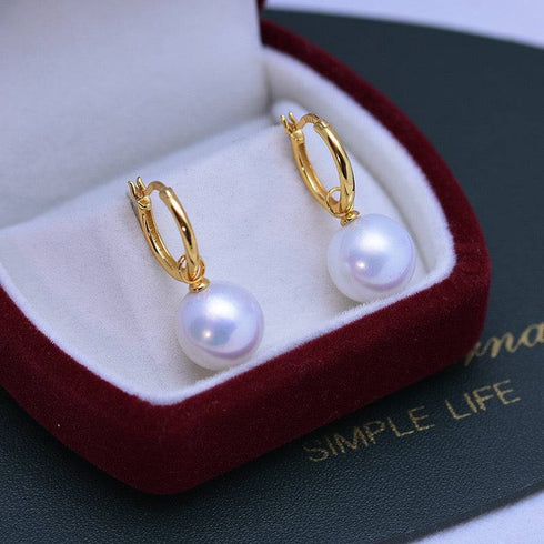 Power Edison Pearl Gold Hoop Earrings - Versatile Design